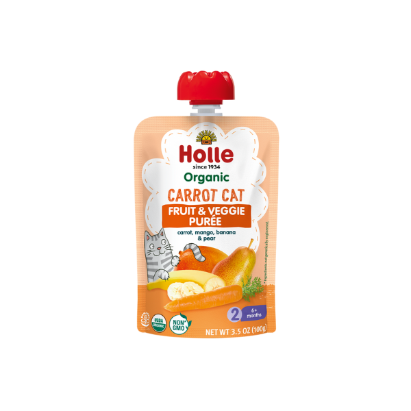 Holle Baby Food Pouches - Organic Fruit & Veggie Puree - Carrot Cat