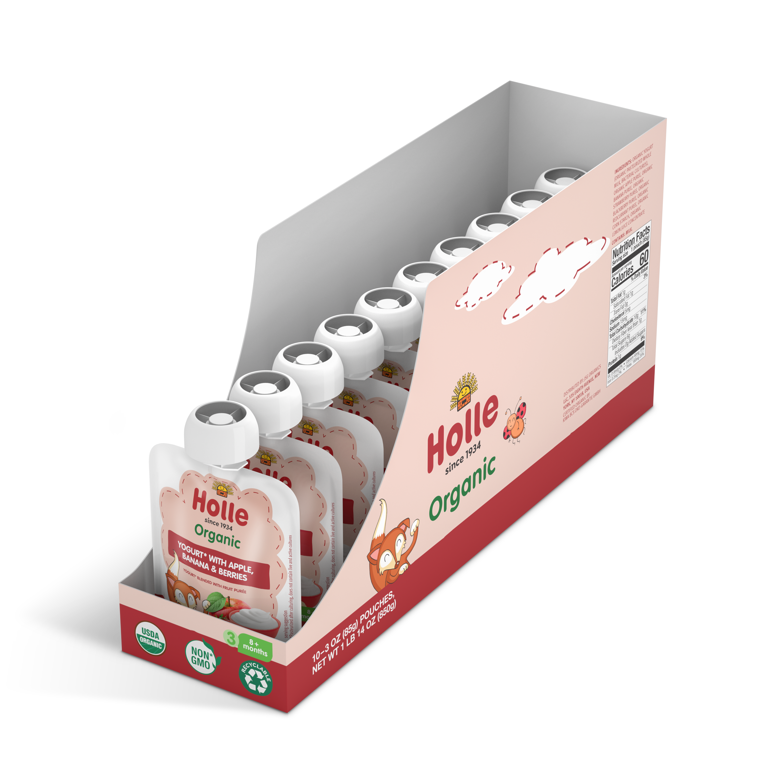 Holle Organic Yogurt Pouches - Apple, Banana & Berries