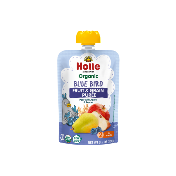 Holle Baby Food Pouches - Organic Fruit & Grain Puree - Blue Bird