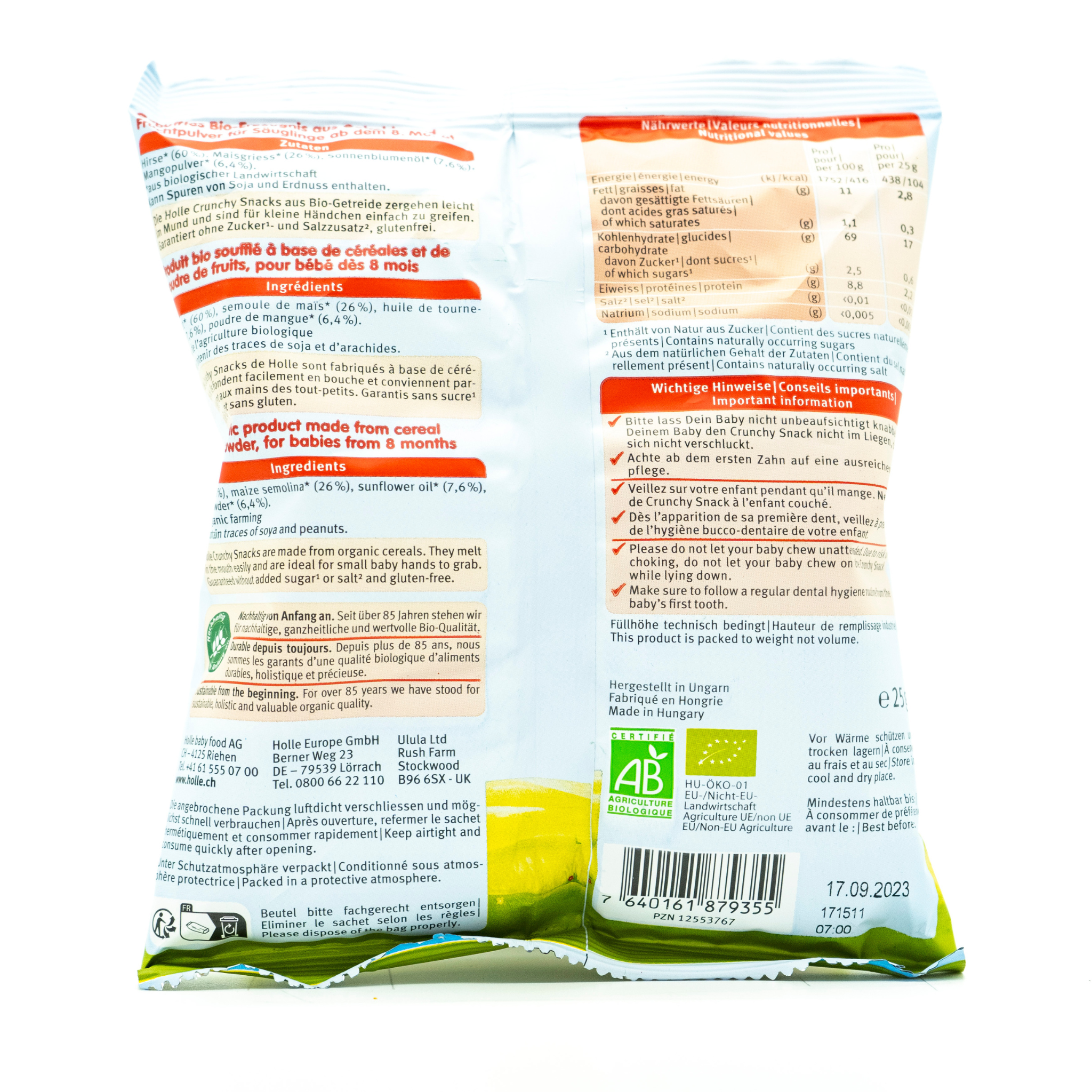 Holle Snack - Mango & Millet Crunchy Baby Puffs (8+ Months), 25g