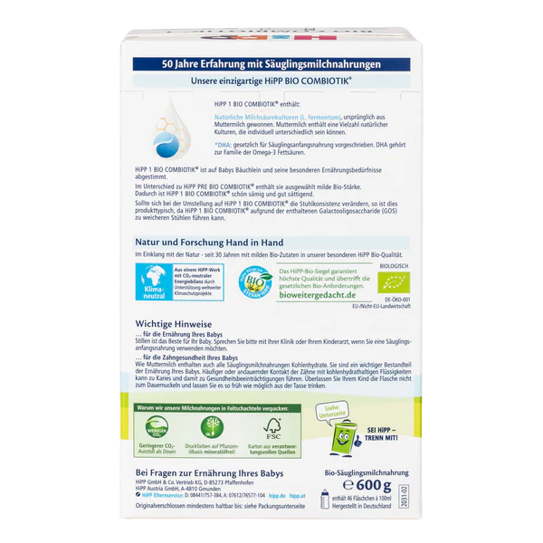 HiPP Bio Combiotik Stage 1 German Organic Formula (600g)