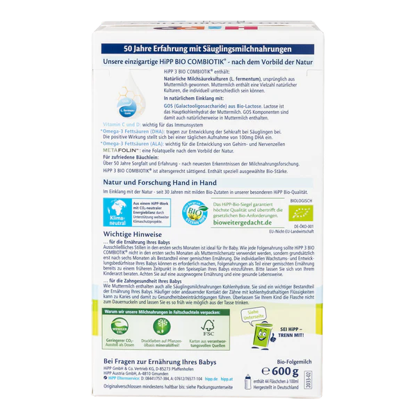 HiPP Bio Combiotik Stage 3 German Organic Formula (600g)