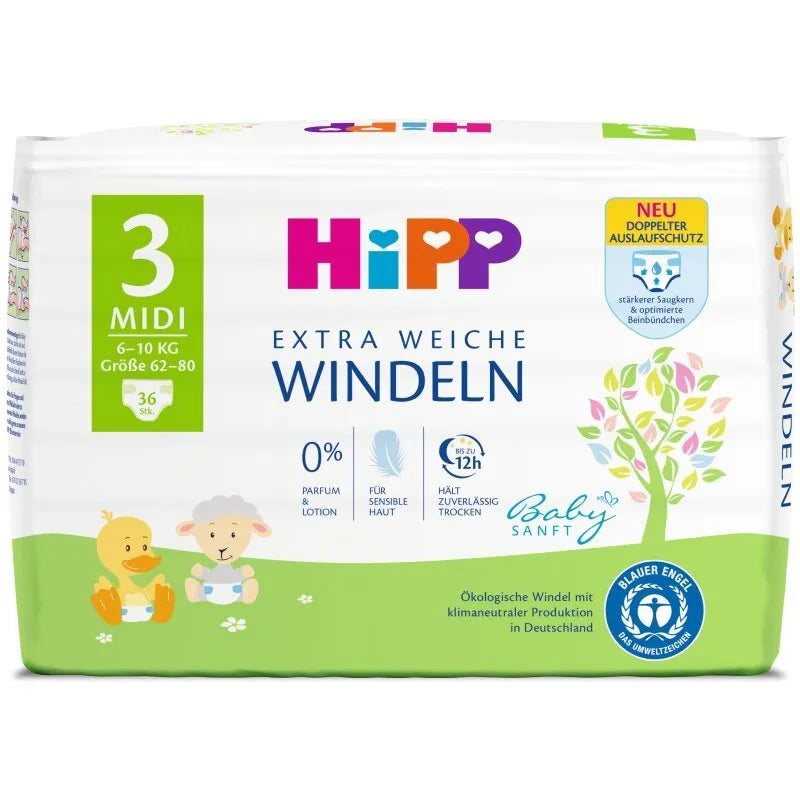 HiPP Baby Extra Soft Diapers, Midi, Size 3 (36 pack)