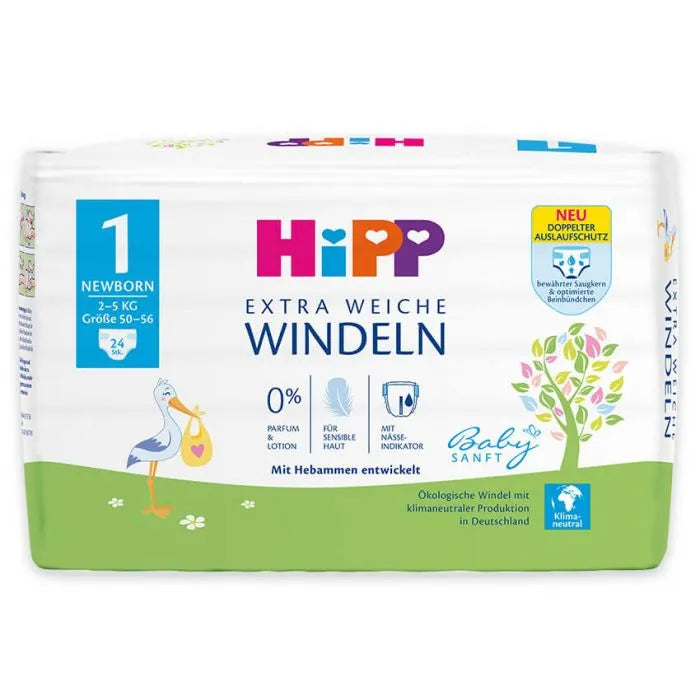 HiPP Baby Extra Soft Diapers Newborn, Size 1 (24 pack)