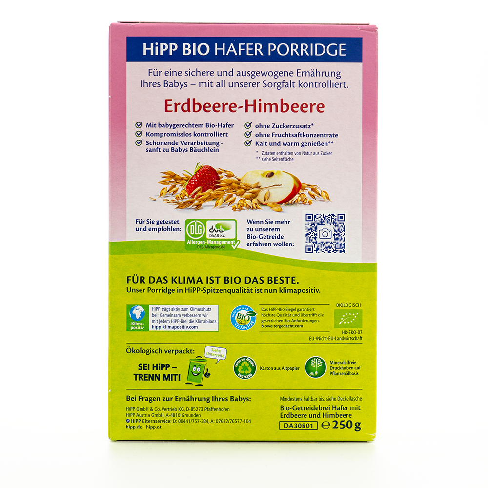HiPP Organic Porridge - Oat Strawberry-Raspberry (8+ Months) - 250g